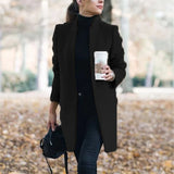 Women's Long Coat with Tailored Lapel Collar Open Front and Relaxed Fit for Office Wear