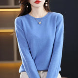 Crew Neck Knit Sweater with Long Sleeves and Ribbed Trim