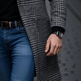 Plaid Wool Coat with Open Front and Lapel Collar