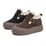 Fleece-Lined Ankle Boots with Buckle Strap and Platform Sole