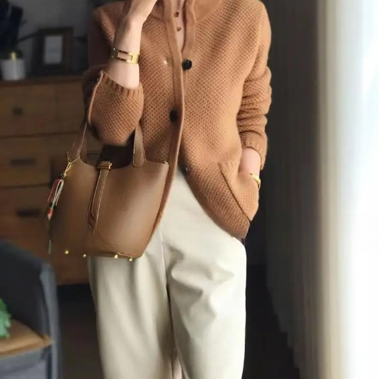 Textured Knit Cardigan with Button-Front and Patch Pocket