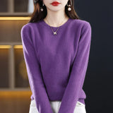 Crew Neck Knit Sweater with Long Sleeves and Ribbed Trim