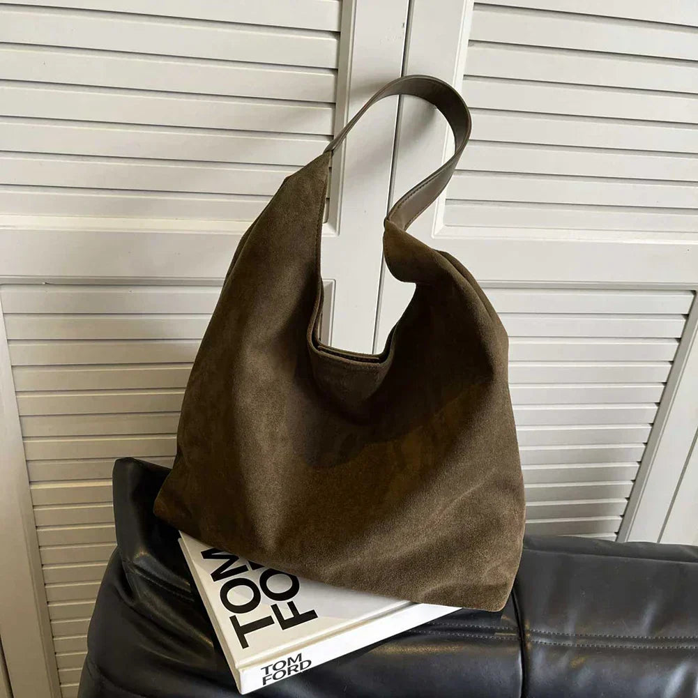 Women's Shoulder Bag with Slouchy Hobo Shape and Suede-Look Finish
