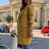 Women's Coat with Double Breasted Button Front and Notched Lapel Collar for Office Wear