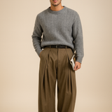 Pleated Wide-Leg Wool Trousers