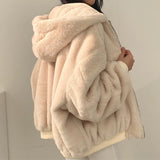 Oversized Hooded Jacket with Faux Fur and Zip Front