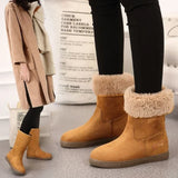 Suede Mid-Calf Boots with Round Toe
