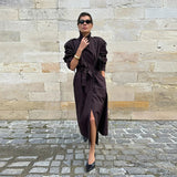Long Belted Double-Breasted Trench Coat