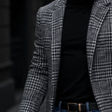Plaid Wool Coat with Open Front and Lapel Collar