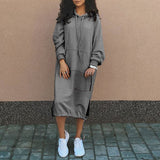Hooded Midi Dress with Drawstring and Front Pocket