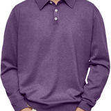 Fine Knit Polo Shirt with Long Sleeves and Point Collar