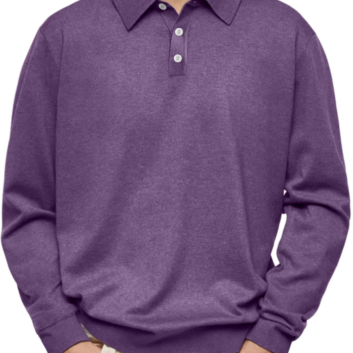 Half Button Polo Shirt with Long Sleeves and Ribbed Cuff