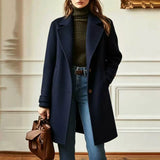 Button Front Wool Coat with Lapel Collar and Side Pocket