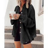 Oversized Textured Shirt Jacket with Button Front