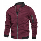Stand Collar Bomber Jacket with Zip Front and Sleeve Pocket