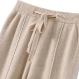 Wide-Leg Knit Trousers with Drawstring Waist and Front Seam