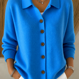 Collared Neckline Button-Front Knit Cardigan