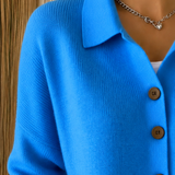 Collared Neckline Button-Front Knit Cardigan