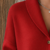 Collared Neckline Button-Front Knit Cardigan