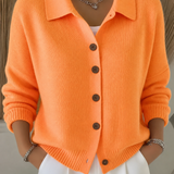 Collared Neckline Button-Front Knit Cardigan