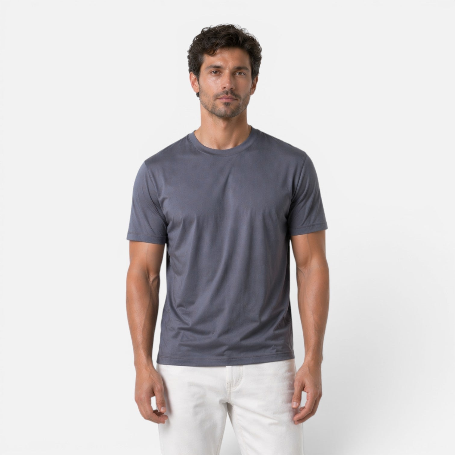 Fitted Short Sleeve Shirt with Round Neck