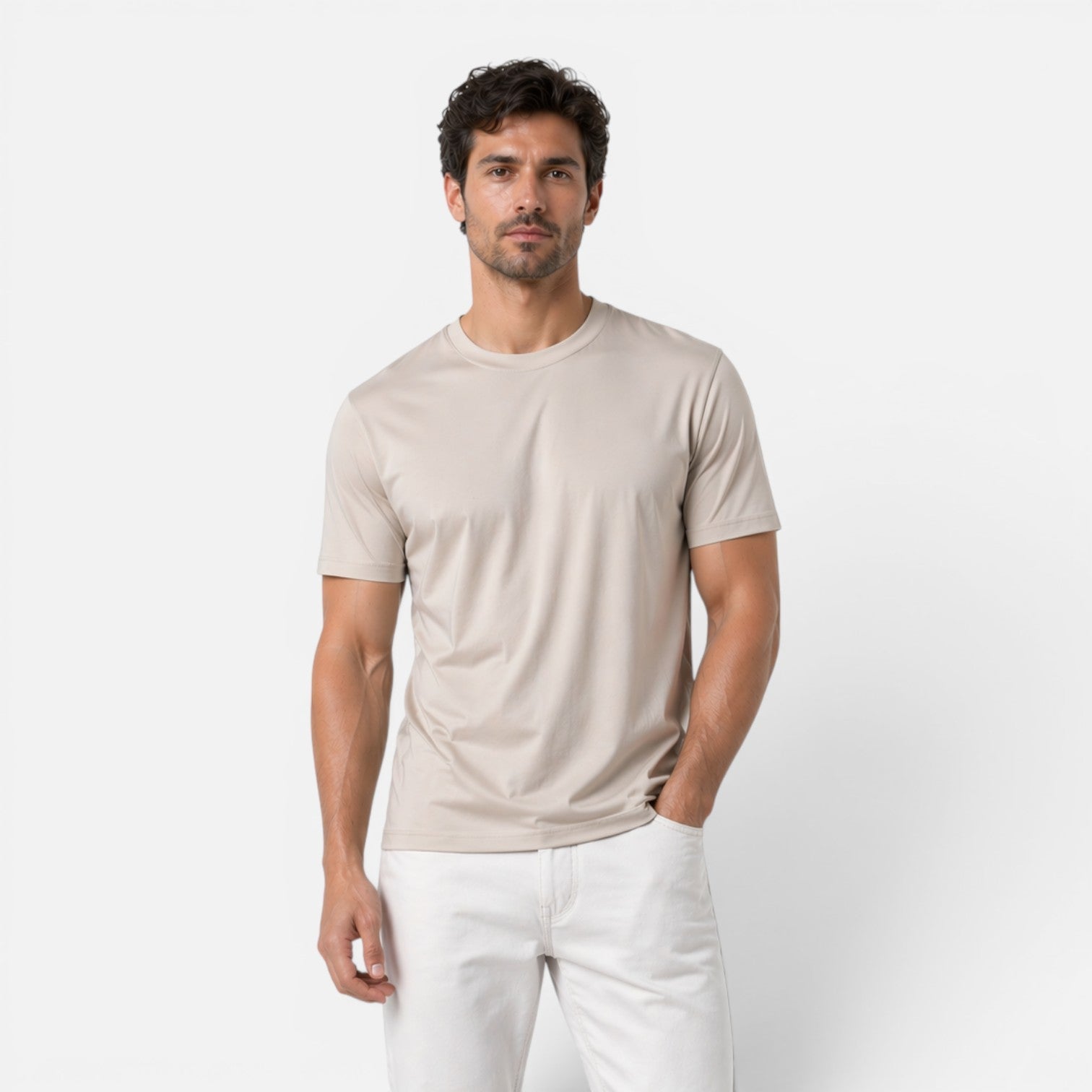 Fitted Short Sleeve Shirt with Round Neck