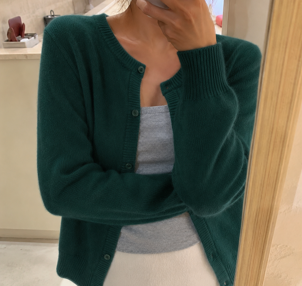 Button-Front Knit Cardigan with Round Neck