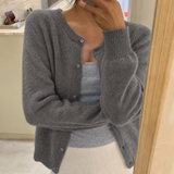 Women's Cardigan with Round Neck Button Front and Long Sleeves for Office Wear
