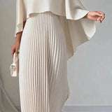 Pleated Asymmetric Maxi Dress with Cape Sleeves