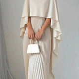 Pleated Asymmetric Maxi Dress with Cape Sleeves