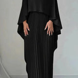 Pleated Asymmetric Maxi Dress with Cape Sleeves