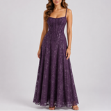 Floral Lace Corset Maxi Dress with Spaghetti Straps