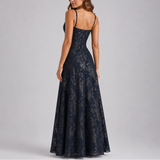 Floral Lace Corset Maxi Dress with Spaghetti Straps