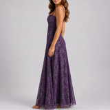 Floral Lace Corset Maxi Dress with Spaghetti Straps