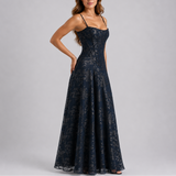 Floral Lace Corset Maxi Dress with Spaghetti Straps