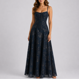 Floral Lace Corset Maxi Dress with Spaghetti Straps