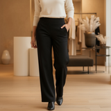 Wide-Leg High-Waisted Stretch Pants with Side Pockets