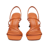 Women's High Heels with Strappy Square Toe and Sculpted Flared Heel
