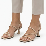 Women's High Heels with Strappy Square Toe and Sculpted Flared Heel