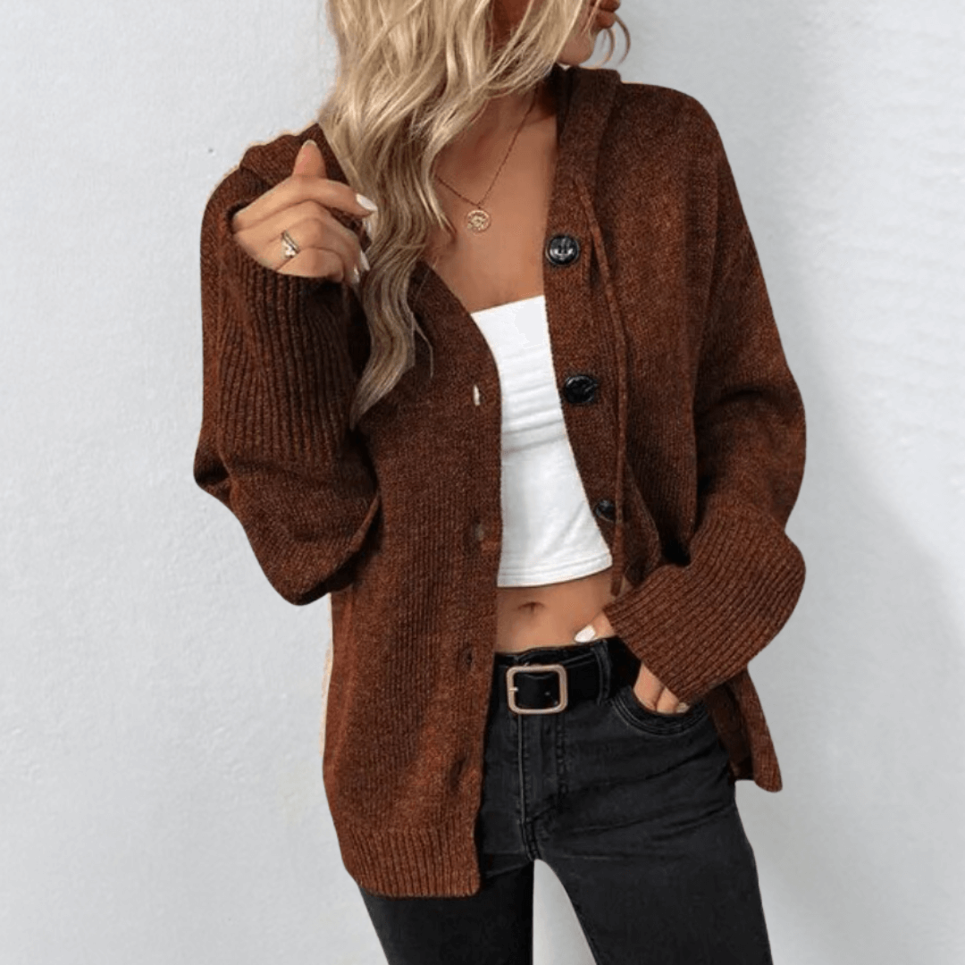 Oversized Hooded Cardigan with Ribbed Cuffs