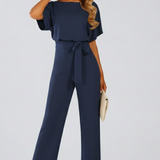 Wide-Leg Jumpsuit with Belt and V-Neck
