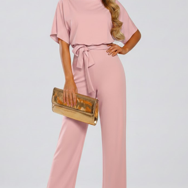 Wide-Leg Jumpsuit with Belt and V-Neck