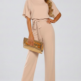 Wide-Leg Jumpsuit with Belt and V-Neck