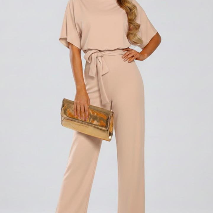 Wide-Leg Jumpsuit with Belt and V-Neck