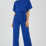 Wide-Leg Jumpsuit with Belt and V-Neck