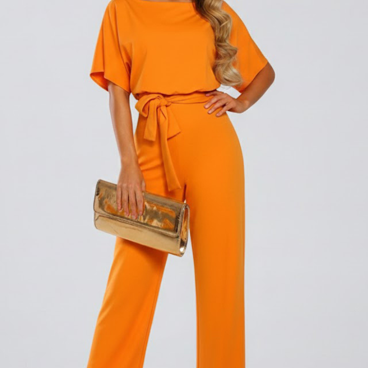 Wide-Leg Jumpsuit with Belt and V-Neck