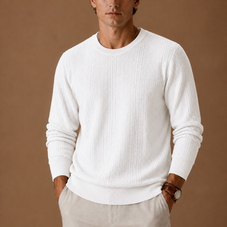 Long Sleeve Cable Knit Sweater with Crew Neck