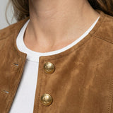Women's Collarless Jacket with Suede-Look Finish and Button Front for Office Wear