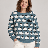 Knit Sweater for Women – Sheep Pattern Crew Neck Pullover with Textured Design