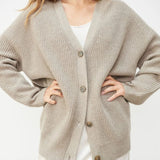 Oversized Ribbed Knit Cardigan with V-Neck and Button Front